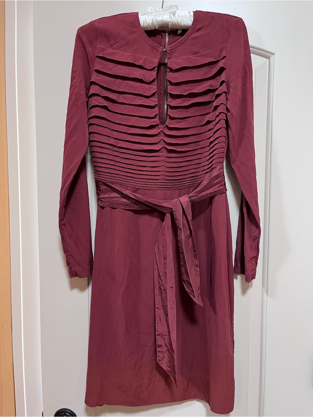 Silk Diane Von Furstenberg Burgundy Long Sleeve Pleated Front Dress